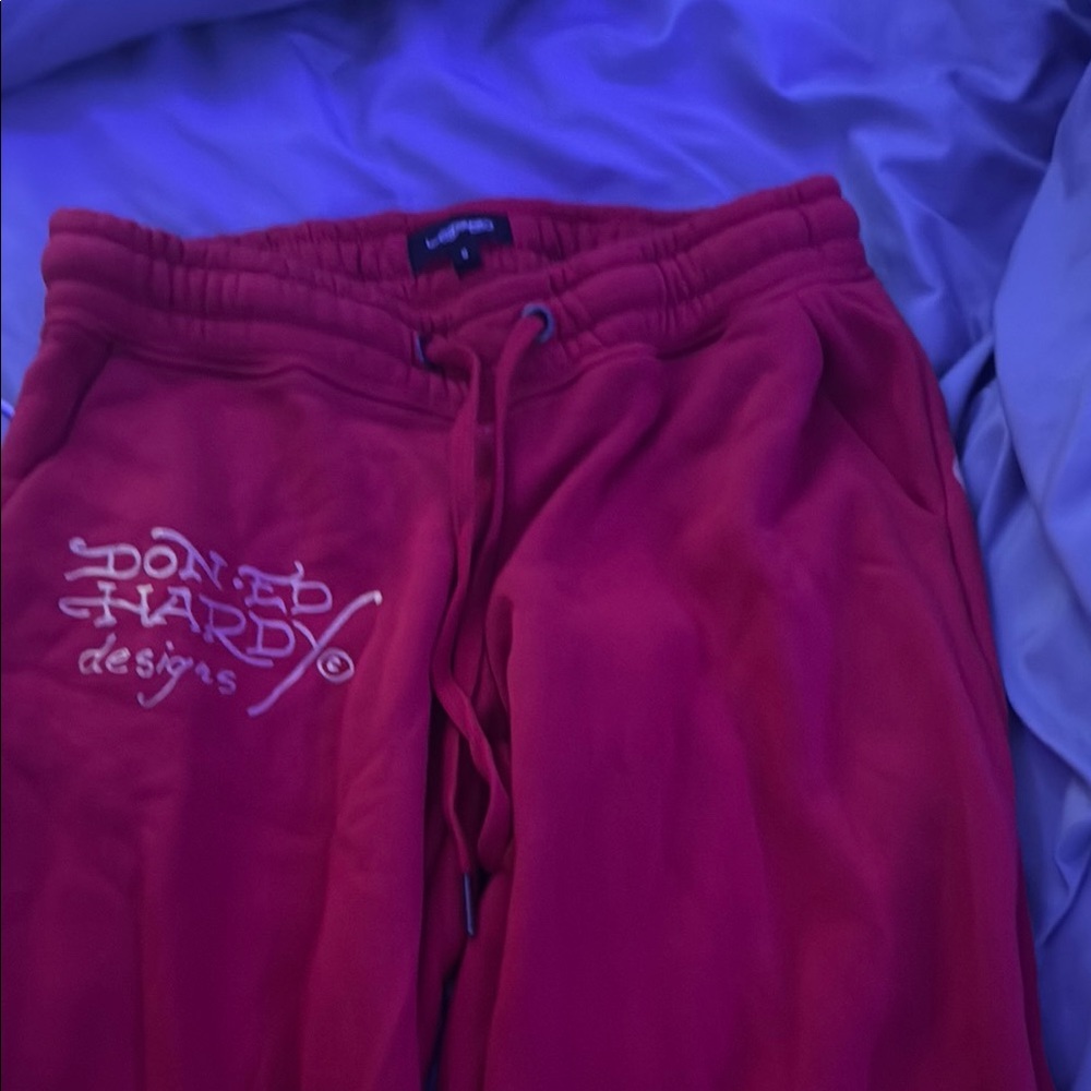 Ed Hardy Red Jogger Sweatpants Relaxed Fit